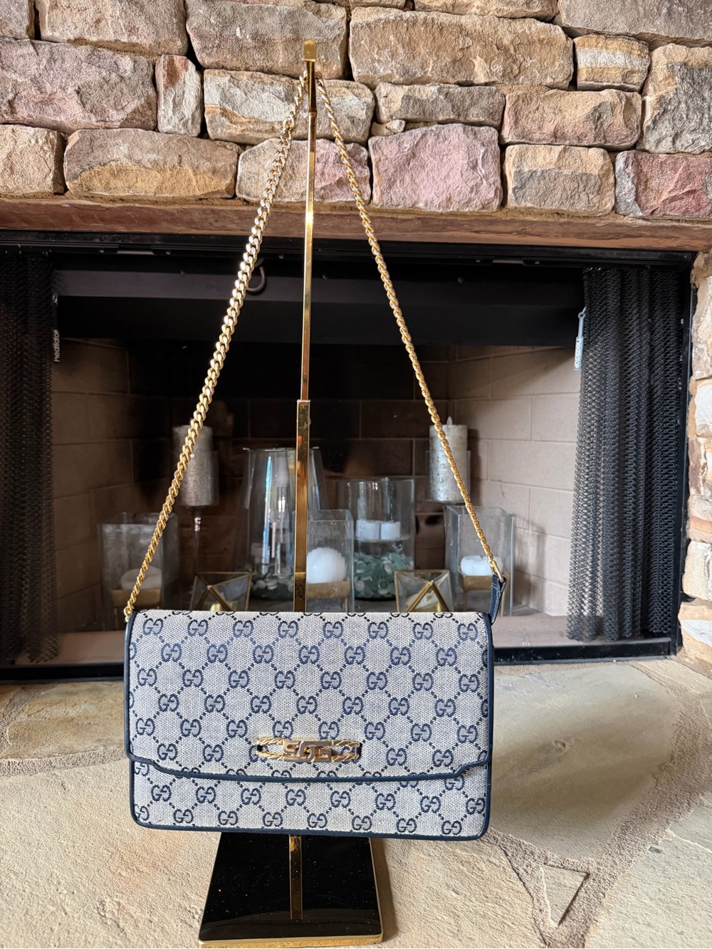 Gucci Blue GG Supreme Chain Shoulder Bag - Picture 1 of 8